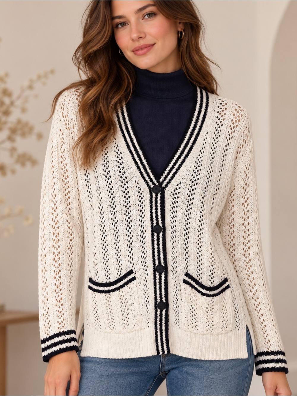 Lou & Gray white & navy preppy sweater